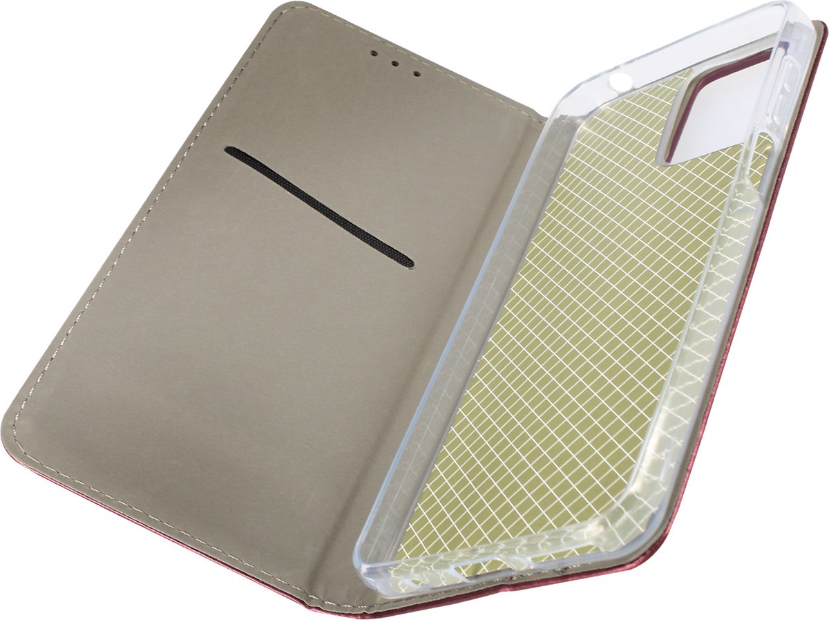 Avizar Foliohoes Geschikt voor Motorola Moto G14 Kaarthouder Klepsteun, Bordeaux