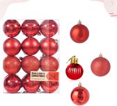 Kerstballen, glas, 4 cm, 24 stuks, kunststof, mat, glans, kerstdecoratie, kerstversiering, kerstboomballen, rood