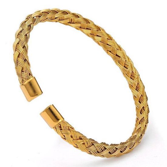 Kabel Armband van Gewoven Staal - Goud kleurig - Armbanden Heren Dames - Cadeau voor Man - Mannen Cadeautjes
