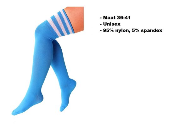 Chaussettes longues turquoise à rayures blanches - taille 36-41 - chaussettes  genoux... | bol.com