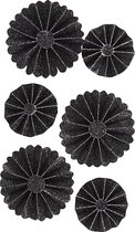 Rosetten d: 35+50 mm zwart glitter 6stuks