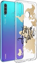 iMoshion Design voor de Huawei P30 Lite hoesje - Let's Go Travel - Zwart / Goud