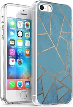 iMoshion Hoesje Siliconen Geschikt voor iPhone SE (2016) / 5 / 5s - iMoshion Design hoesje - Blauw / Goud / Blue Graphic