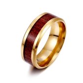 Goud Kleurige Ring Ingelegd Met Hout - 18 - 22mm - Ringen Mannen - Ring Heren - Ring Mannen - Valentijnsdag voor Mannen - Valentijn Cadeautje voor Hem - Valentijn Cadeautje Vrouw