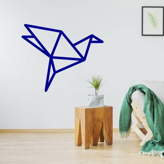 Origami Muursticker Vogel - Donkerblauw - 60 x 48 cm - origami alle