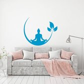 Muursticker Boeddha Met Bloem -  Lichtblauw -  100 x 83 cm  -  woonkamer  alle muurstickers  slaapkamer - Muursticker4Sale