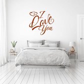 Muursticker I Love You Met Hartjes -  Bruin -  120 x 120 cm  -  slaapkamer  engelse teksten  alle - Muursticker4Sale