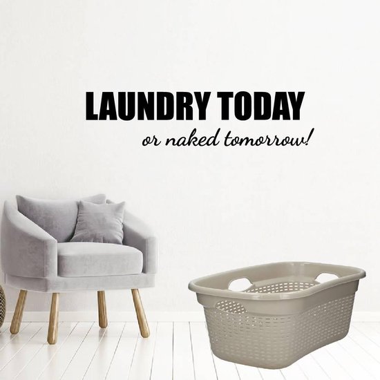 La lessive aujourd'hui ou nue demain! - Jaune - 120 x 29 cm - Buanderie texte anglais - Muursticker4Sale