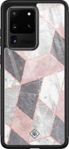 Samsung S20 Ultra hoesje glass - Stone grid marmer | Samsung Galaxy S20 Ultra  case | Hardcase backcover zwart