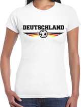Duitsland / Deutschland landen / voetbal t-shirt met wapen in de kleuren van de Duitse vlag - wit - dames - Duitsland landen shirt / kleding - EK / WK / voetbal shirt S