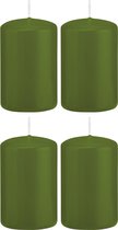 4x bougies cylindriques / bougies piliers vert olive 5 x 8 cm 18 heures de combustion - Bougies inodores vert olive - Décorations pour la maison