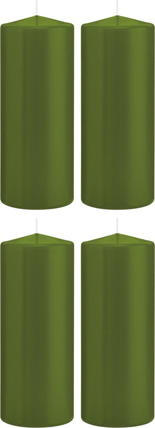 4x Olijfgroene cilinderkaarsen/stompkaarsen 8 x 20 cm 119 branduren - Geurloze kaarsen olijf groen - Woondecoraties