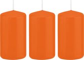 3x Oranje cilinderkaarsen/stompkaarsen 5 x 10 cm 23 branduren - Geurloze kaarsen oranje - Woondecoraties