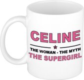 Naam cadeau Celine - The woman, The myth the supergirl koffie mok / beker 300 ml - naam/namen mokken - Cadeau voor o.a verjaardag/ moederdag/ pensioen/ geslaagd/ bedankt