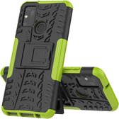 Voor Huawei Honor Play 9A Tire Texture Shockproof TPU + PC beschermhoes met houder (groen)