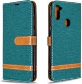 Voor Galaxy A11 Kleuraanpassing Denim Texture Horizontaal Flip Leren Case met Houder & Kaartsleuven & Portemonnee & Lanyard (Groen)