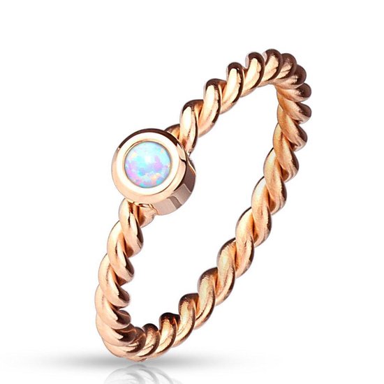 Ring Dames - Ringen Dames - Ringen Vrouwen - Rosé Goudkleurig - Gouden Kleur - Ring - Klassiek met Steentje - Opal