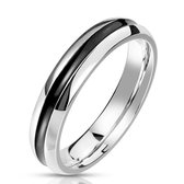 Ring Dames - Ringen Dames - Ringen Vrouwen - Ringen Mannen - Zilverkleurig - Heren Ring - Zwart Middenstuk - Ribbon