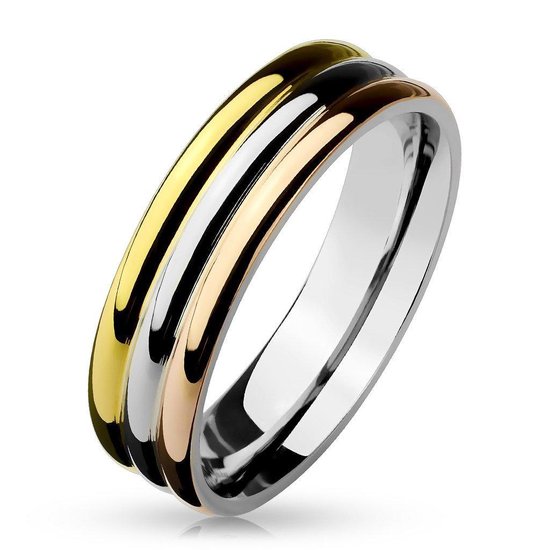 Ring Dames - Ringen Dames - Ringen Vrouwen - Ringen Mannen - Goudkleurig - Heren Ring - Ring - Drie Kleuren - Halo