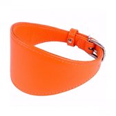 Collar Glamour - Brede leren halsband - Oranje - Maat XS