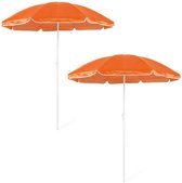 2x Verstelbare strand/tuin parasols oranje 150 cm - Zonbescherming - Voordelige parasols