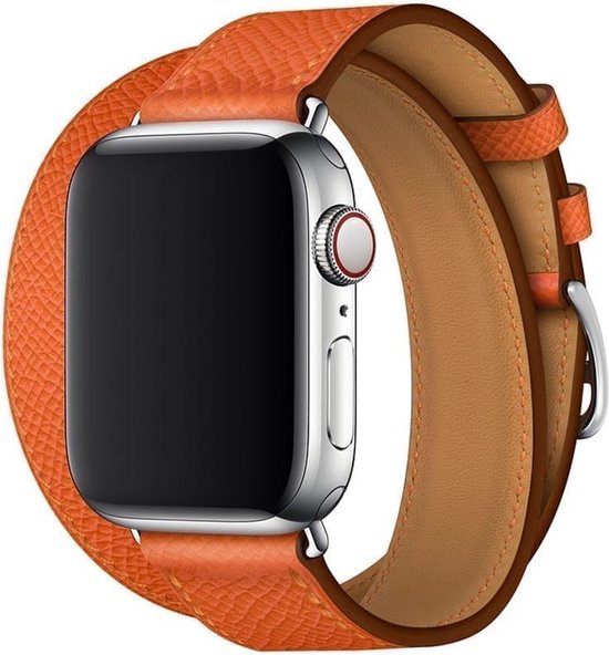 Apple Watch Leren Bandje Double Tour Uptown Rouge-orange 44/42 mm