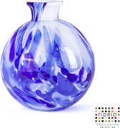 Design Bolvase with neck - Fidrio DELFTS BLUE - glas, mondgeblazen - diameter 19 cm