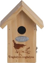Houten vogelhuisje/nesthuisje winterkoning 19 cm met kijkluik - vogelhuisjes tuindecoraties - Vogelnestje voor tuinvogeltjes