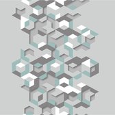 Hexagone 3D grafisch grijs/groen modern (vliesbehang, grijs)