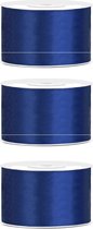 3x Hobby/decoratie koningsblauw satijnen sierlinten 3,8 cm/38 mm x 25 meter - Cadeaulint satijnlint/ribbon - Koningsblauwe linten - Hobbymateriaal benodigdheden - Verpakkingsmaterialen
