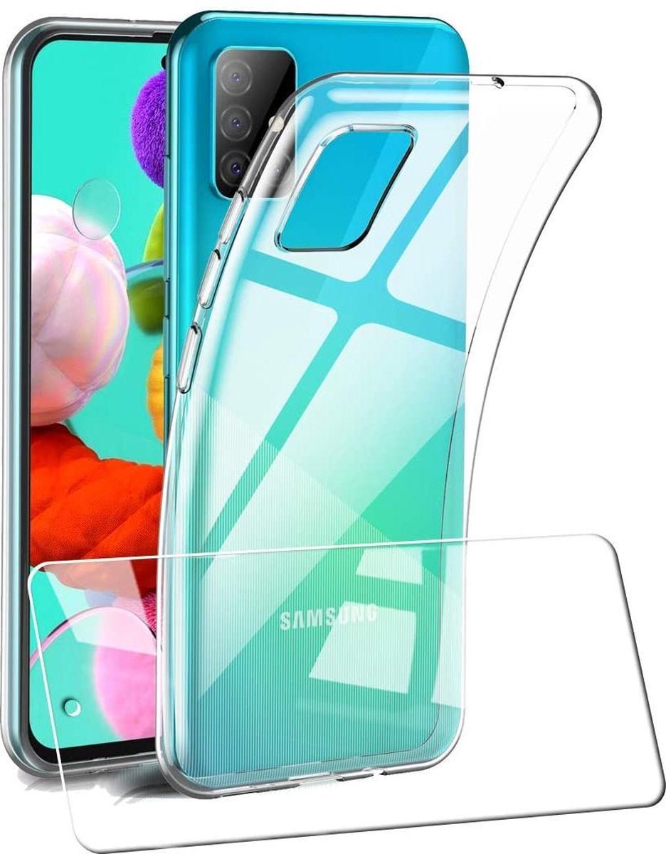 Soft Back Cover Hoesje Geschikt voor: Samsung Galaxy A71 - Soft TPU Siliconen Case & 2X Tempered Glas Combi - Transparant
