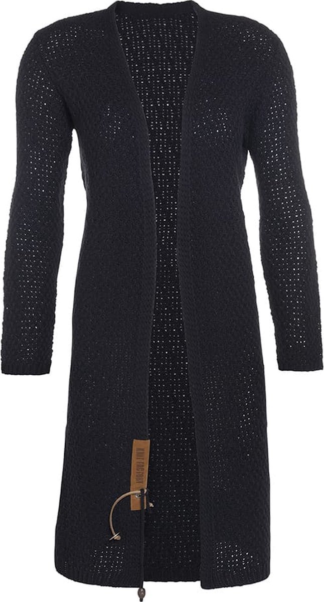 Knit Factory Luna Lang Gebreid Vest Navy - Gebreide dames cardigan - Lang vest tot over de knie - Donkerblauw damesvest gemaakt uit 30% wol en 70% acryl - 40/42