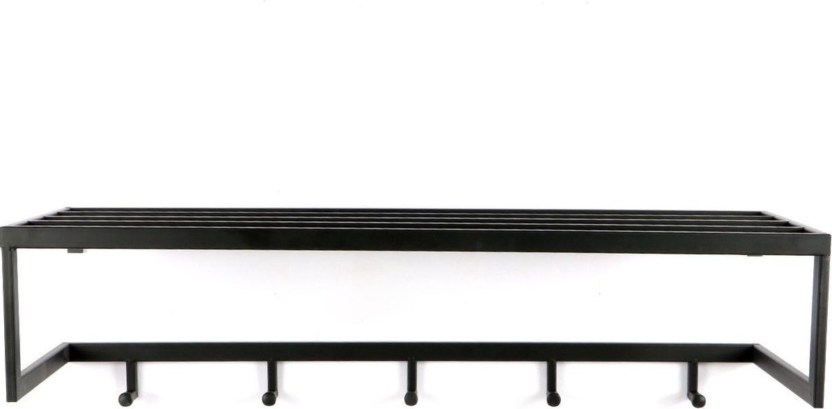 Lifa Living - Kapstok Daan - Metaal - Industrieel - met Plank - 5 Ophangplanken - 75 x 26 x 20 cm - Lifa-Living