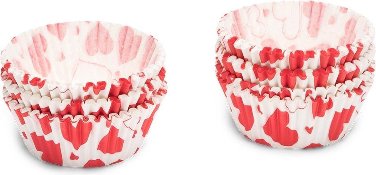 Patisse Papieren Cupcake Bakjes Hartjes 5 cm 200 Stuks Wit/Rood