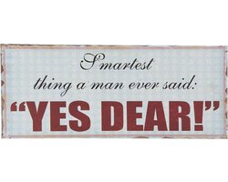 Clayre & Eef Tekstbord 30x13 cm Blauw Metaal Rechthoek Yes Dear Wandbord