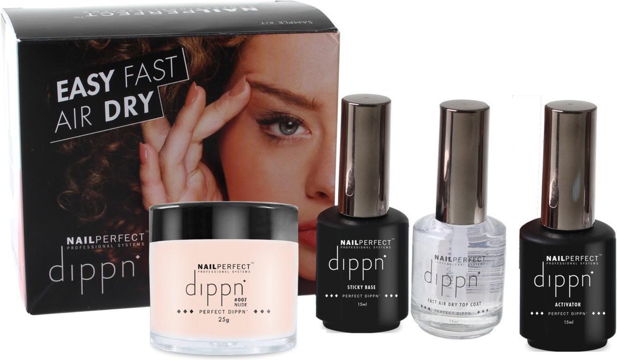 Dip poeder Starter Kit - NailPerfect - Dippn Kit (Dippn' Sticky Base 15ml, Dippn' Activator 15ml, Dippn' Fast Dry Top Coat 15ml, Dippn' 004 Cover = Zacht Roze 25 gram)