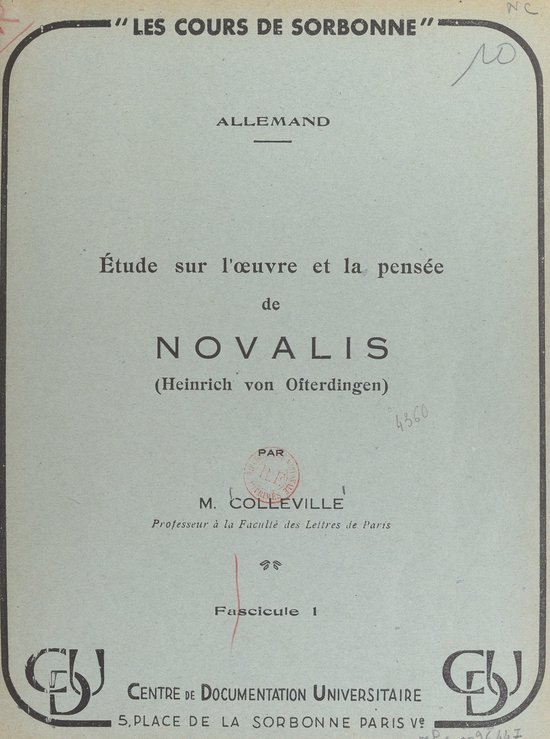 Étude sur l'œuvre et la pensée de Novalis (Heinrich von O ... - cover