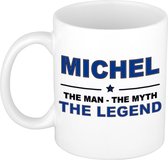 Naam cadeau Michel - The man, The myth the legend koffie mok / beker 300 ml - naam/namen mokken - Cadeau voor o.a verjaardag/ vaderdag/ pensioen/ geslaagd/ bedankt