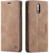 CaseMe - OnePlus 7 hoesje - Wallet Book Case - Magneetsluiting - Licht Bruin