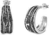 Silventi 921170006 Zilveren Oorstekers - Halve Ringen - 21mm- Glitter Zwart