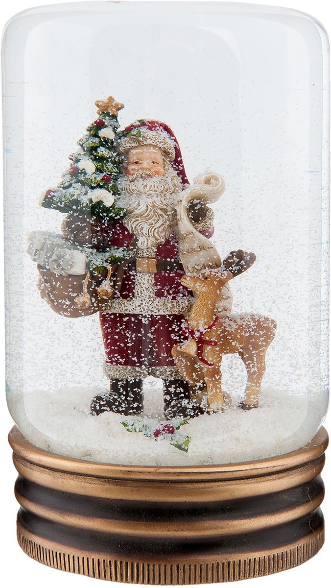 Clayre & Eef Sneeuwbol Kerstman Ø 5*9 cm Rood Glas Rond Snowglobe