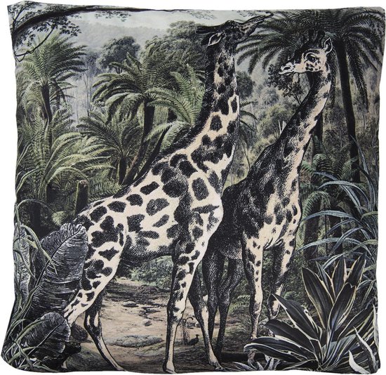 Clayre & Eef Sierkussen 45*45 cm Meerkleurig Synthetisch Vierkant Giraffen Kussenhoes met Kussenvulling