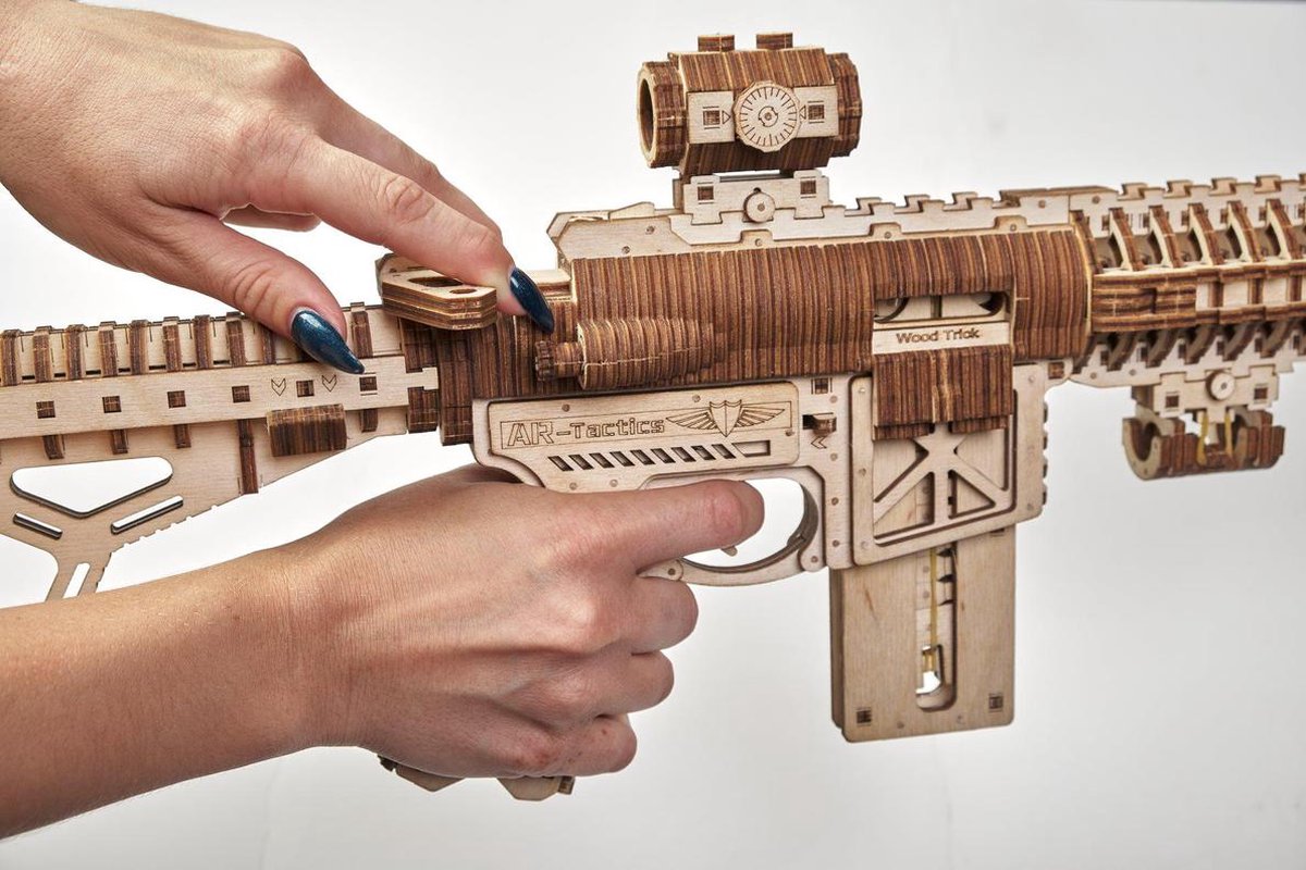 Wood Trick – Modelbouw 3D houten puzzel – Aanvalsgeweer - Assault Gun AR-T (WDTK057) – 496 stuks - Geen lijm noch verf nodig! — afbeelding 20