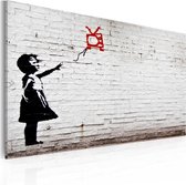 Schilderijen Op Canvas - Schilderij - Girl with TV (Banksy) 60x40 - Artgeist Schilderij