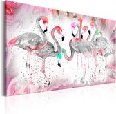 Schilderijen Op Canvas - Schilderij - Flamingoes Family 90x60 - Artgeist Schilderij