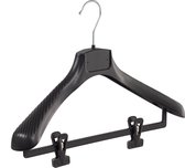 De Kledinghanger Gigant - 5 x Mantel / kostuumhanger kunststof zwart met schouderverbreding en anti-slip knijpers, 42 cm