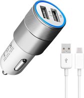 Durata DR-DC858 Zilver 2 USB Poorten USB autolader 2.1A Snel Oplader Auto adapter met 1 Micro USB Kabel voor Samsung / Sony / Huawei / Motorola / Wiko / LG / HTC / Honor / Alcatel