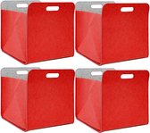 Set van 4 vilten Opbergmanden - 33x33x38 cm Kallax Bak Box Doos opvouwbaar Rood