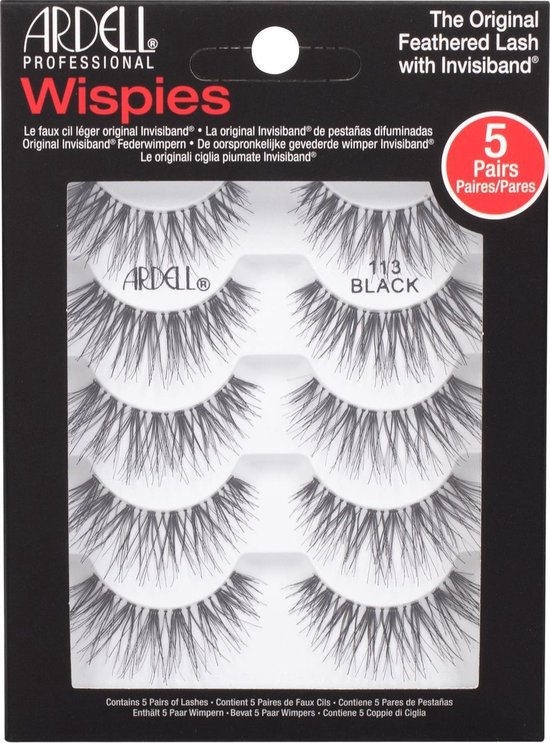 Verpakking met 5 paar Ardell Wispies 113 zwarte valse wimpers.