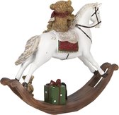 Clayre & Eef Beeld Paard 17 cm Wit Bruin Polyresin Kerstdecoratie